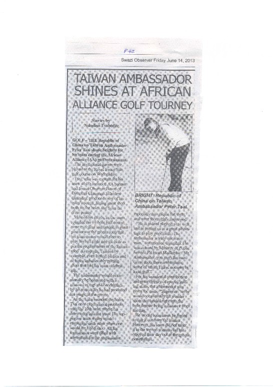 Taiwan Ambassador shines at African Alliance golf tourney