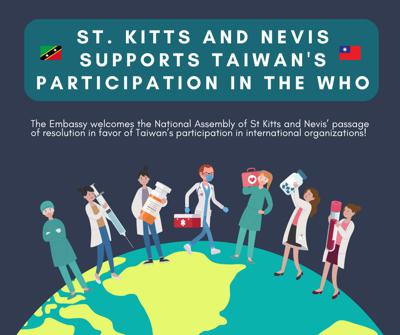 The Embassy welcomes the National Assembly of St. Kitts and Nevis' passage of resolution in favor of Taiwan's participation in international organizations
