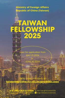 Taiwan Fellowship 2025 open for application from 05/01/2024-06/30/2024